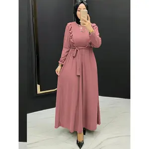 Elegant Solid Color Maxi Dress Women - Polyester & Spandex Blend, Machine Washable, Belt Detail, Perfect All Seasons