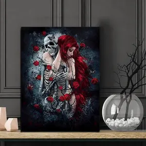 Skull & Girl Pattern DIY Diamond Arts Colorful Painting Kit without Frame, DIY 5D Diamond Arts Colorful Painting Kit, Wall Art Decor for Home