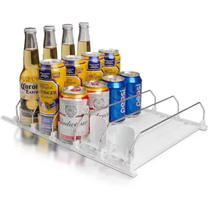 [Limited time deal] Soda Can Organizer, Drink Self-Pushing Dispenser for Fridge, Beer, Pop, Can Water Bottle Holder (15inch, White), Holds 25 Cans