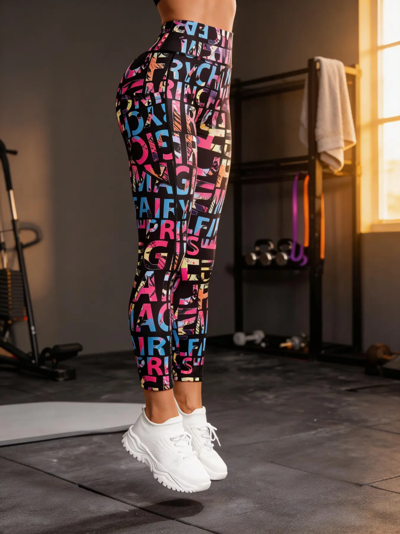 One-piece women's trendy and cool graffiti print yoga pants, street style high-waisted and high-elasticity High Elastic Activewear Bottoms fitness and commuting two-piece sports pants High Waisted Athletic