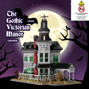 Gothic Victorian Haunted Manor Building Blocks Set - 1491PCS Spooky House Model with Exquisite Gift Box, Ideal Halloween & Collectible Gift