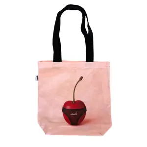 Cherry Graphic Design Tote Bag Cute Cherri Logo Print with Realistic Cherry Design and Black Handles