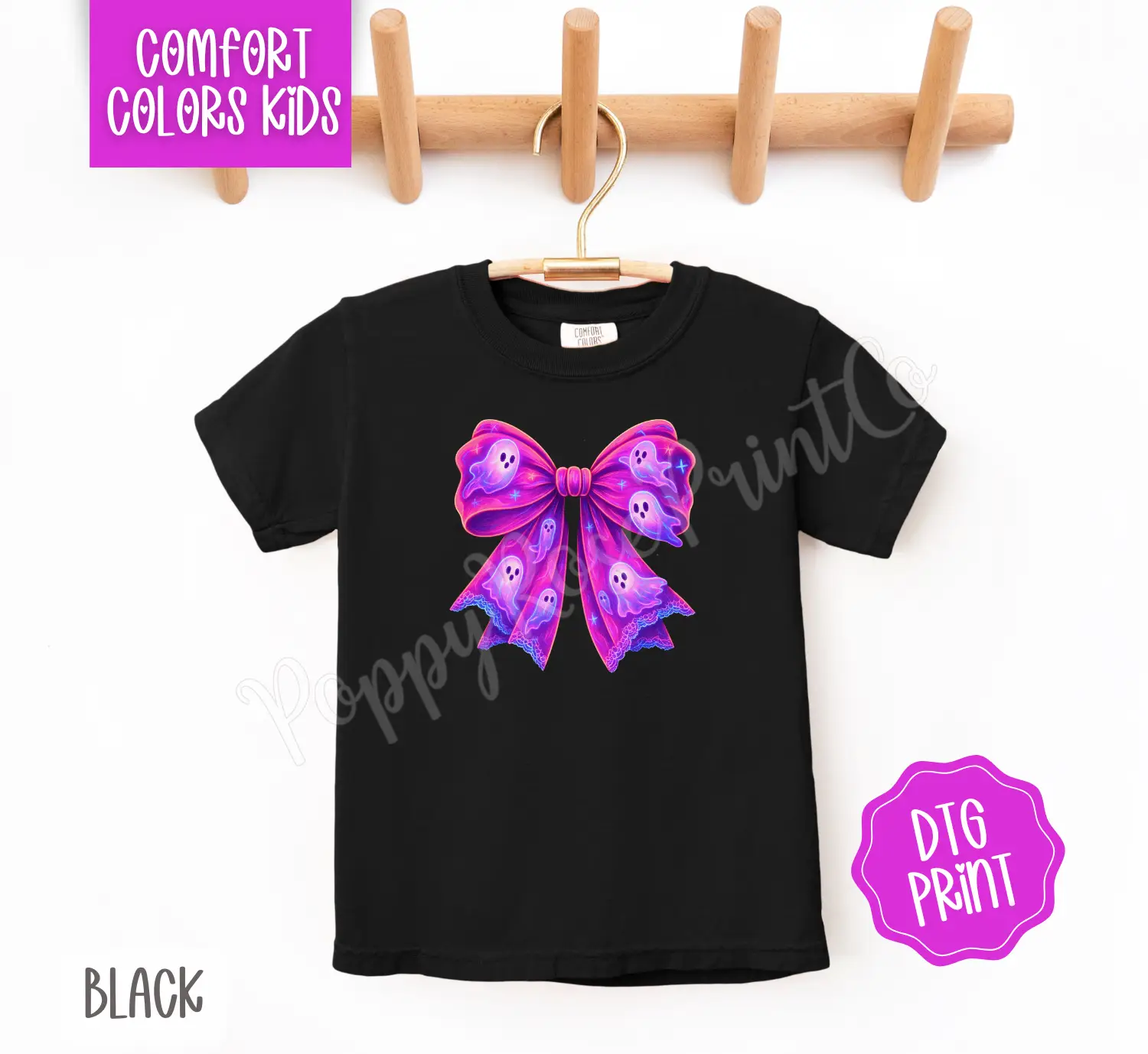 Kids Neon Ghost Bow Shirt Comfort Colors, Trendy Halloween Kid Tee