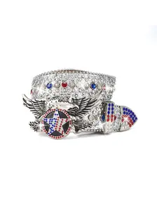 Punk Style Belt with American Eagle Stripes, Embellished with Rhinestones and Sequins, Unisex Fashion Accessory, Perfect for Daily Wear and Parties