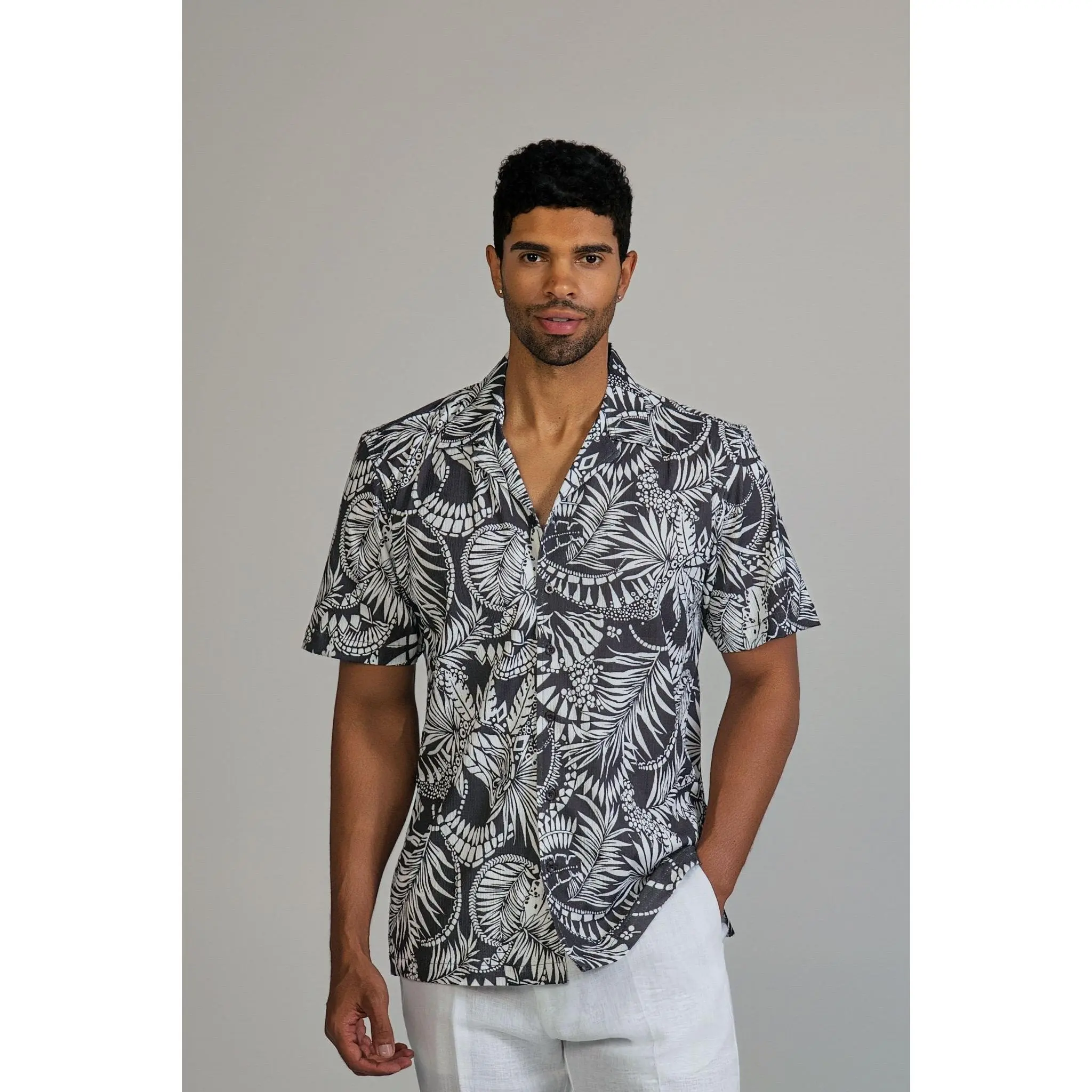 Tropical Nights Print Camp Shirt Short Sleeve
