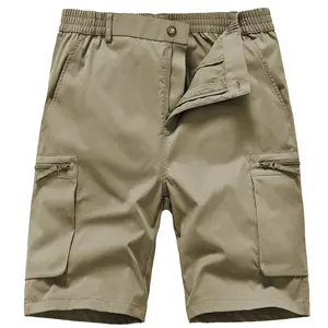 Men's 9" Inseam Stretch Waist Zipper Cargo Shorts with 6 Pockets Casual Menswear Plain Beige Tropical Summer Clothes Motocross Black Belt