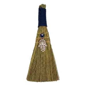 9" Broom Evil Eye &amp; Fatima Hand – Sentinel of Happiness and Protection