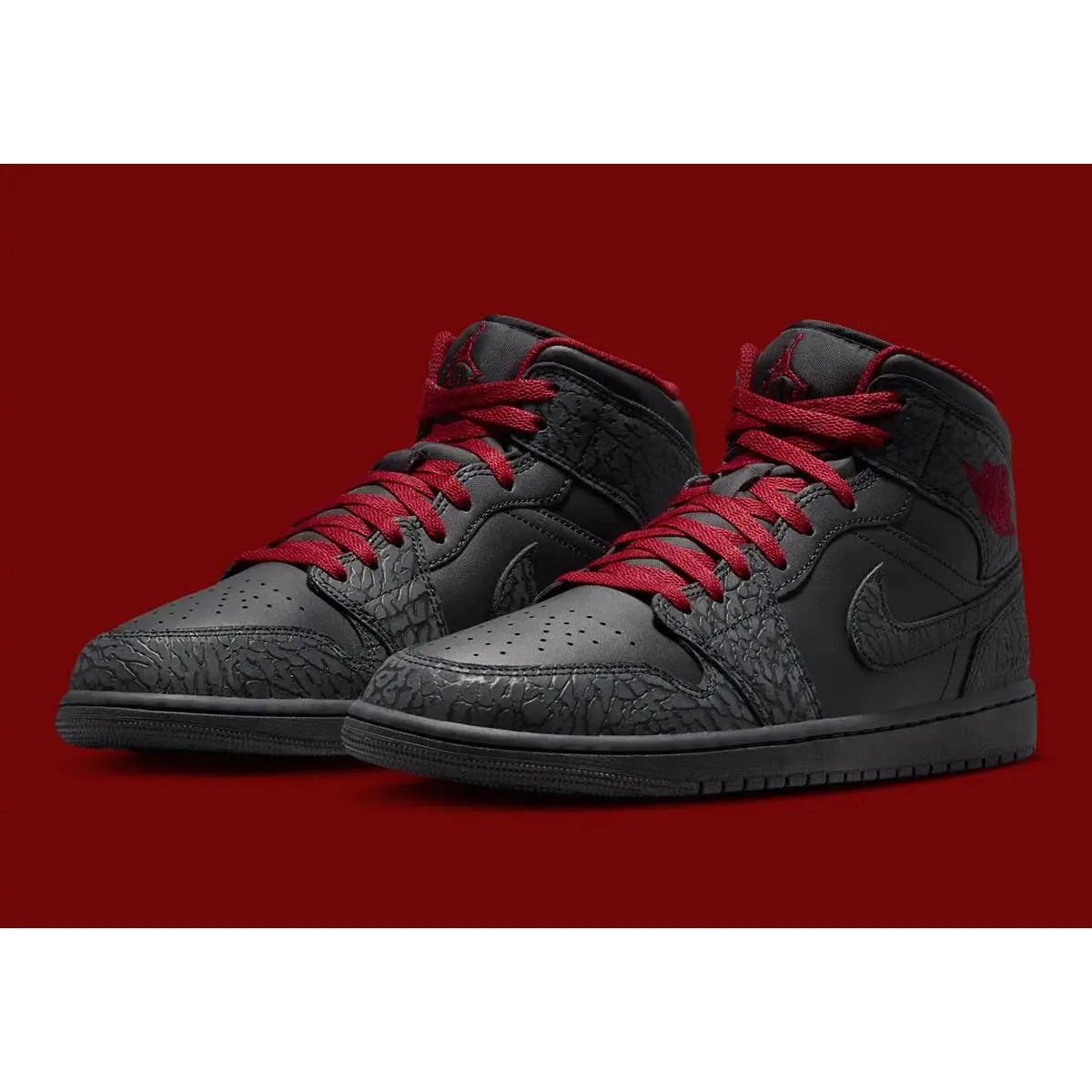 Air Jordan 1 Mid SE "Elephant Print" Men's/GS Black/Red Classics Casual Sports Shoes, Athletic Footwear IX3527-010 New Sneakers