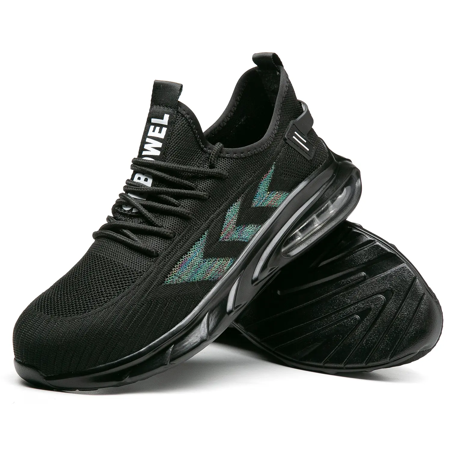 SEBOWEL Men's Running Shoes Air Cushion Fashion Sneakers Breathable Mesh Walking Shoes Lightweight Shock Absorption Athletic Training Shoes All Black Aurora Pattern Jogging Sneakers