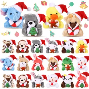 12 Pcs Mini Christmas Stuffed Animal Plush Toys Plush Keychain with Santa Hat Tiny Xmas Doll Ornaments Christmas Tree Decor for Party Favors Classroom Prize Stocking Fillers