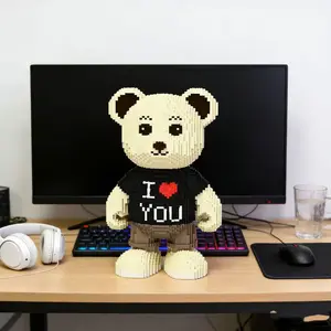 5500pcs Lucky Bear 3D Puzzle Stem Building Blocks Creative Decoration, Birthday Halloween Valentine Christmas Gift, Perfect Party Decor