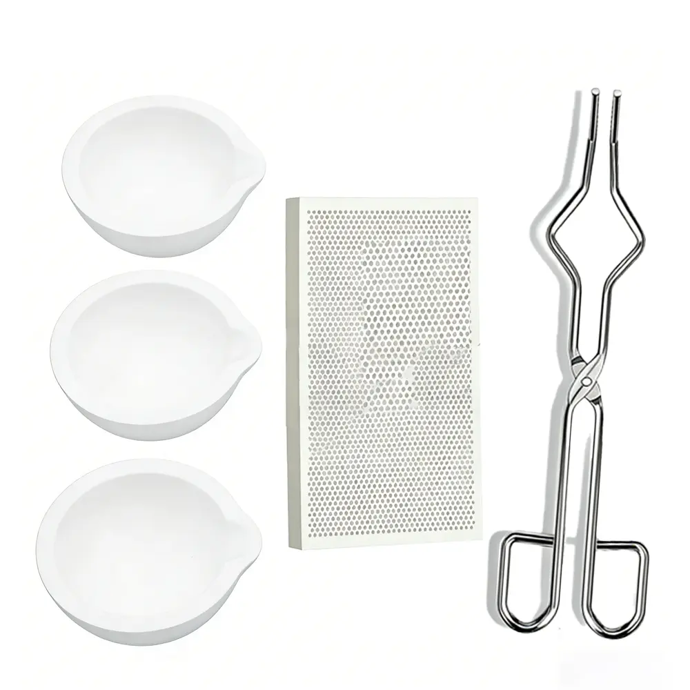 3 Ceramic Crucible Set for Jewelry Making Hobbyists - Versatile Sizing Options (100g/250g/500g), Corrosion-Resistant, Durable, Heat-Insulation Honeycomb Soldering Board, Heat-Proof Melting Tongs, Safe and Easy to Use for Soldering, Casting
