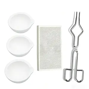 Ceramic Crucible Set with Honeycomb Soldering Board & Tongs - 100g/250g/500g Crucibles for Gold Silver Melting, Jewelry Soldering & Casting