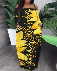 USBoutiqueCHIC Women's Plus Size Floral Print Maxi Dress Loose Fit Long Sleeve for Fall Soft Milk Touch Fabric Mandala Design