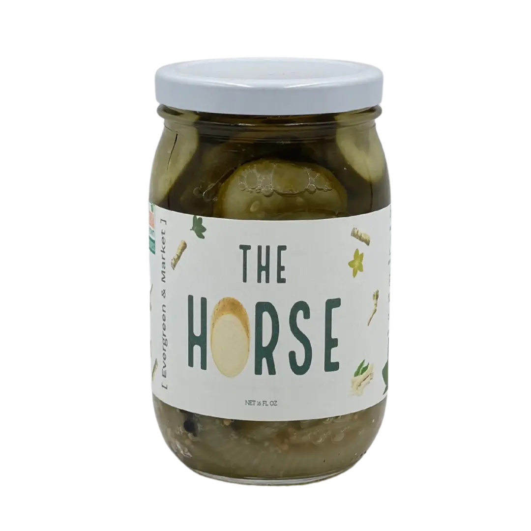 The Horse Pickle - Bold Spicy & Robust Pickles and Horseradish in 17 oz Glass Jar with Resealable Lid for Freshness