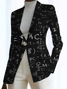Women's Fall Outdoor Graffiti Formula Geometric Pattern Digital Print Blazer Jacket, Casual Fitted Regular Length, Spring & Fall Fashion