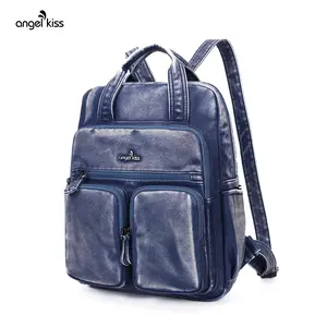 Angel Kiss Backpack Purse for Women Soft Washed Leather Multi Pocket Casual Travel Backpacks laptop backpack work  backpack