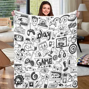 Gaming Console Controller Blanket Ultra Soft Flannel Cozy Warm All Season Black White Design Bedroom Couch Sofa Home Decor Throw Birthday Gift Christmas Gift for Gamers Men Women Teens Kids Video Game Accessories Style