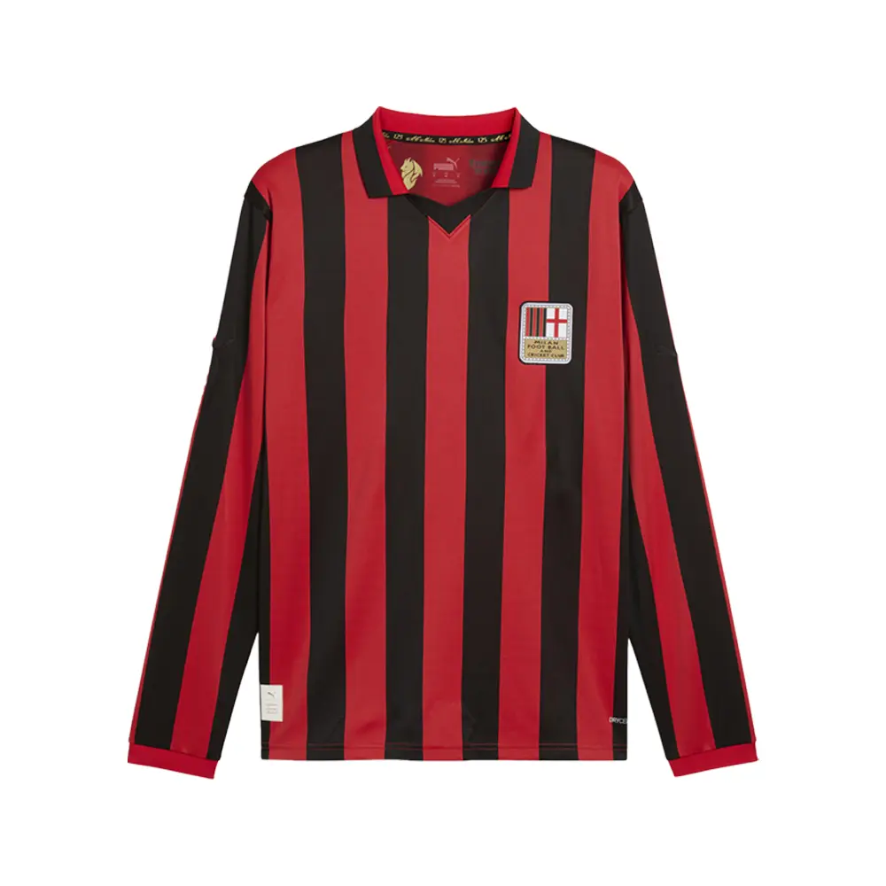 PUMA Mens Ac Milan 125Th Anniversary Authentic Replica Long Sleeve Jersey Soccer Cleats  - Black