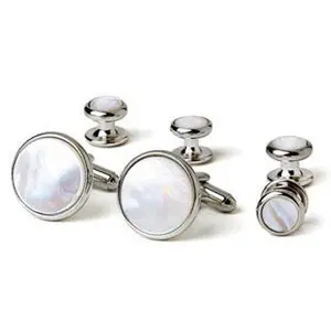 Genuine Mother of Pearl Tuxedo Cufflinks and Studs Silver