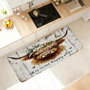 Highland Cattle Pattern Flannel Rug Set — Non-Slip, Washable, Vintage-Style Decorative Textiles for Indoor & Outdoor Entryways and Kitchen Floors