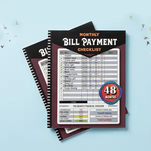 48-Month Budget Tracking Notebook Monthly Financial Organizer English Paper Material for Personal Finance Management Weekly Planner Pink Notepad Bill Payment Checklist Office Stationery Supplies