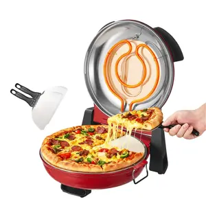 Electric Pizza Oven Indoor, 12 Inches Countertop Cooker,800℉ Electric Pizza Maker with Timer, Ceramic Stone, Viewing Window, Complete Accessory Kit, Red