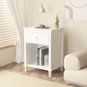 26.77''H Wooden Nightstand with One Drawer One Shelf, Golden Handle