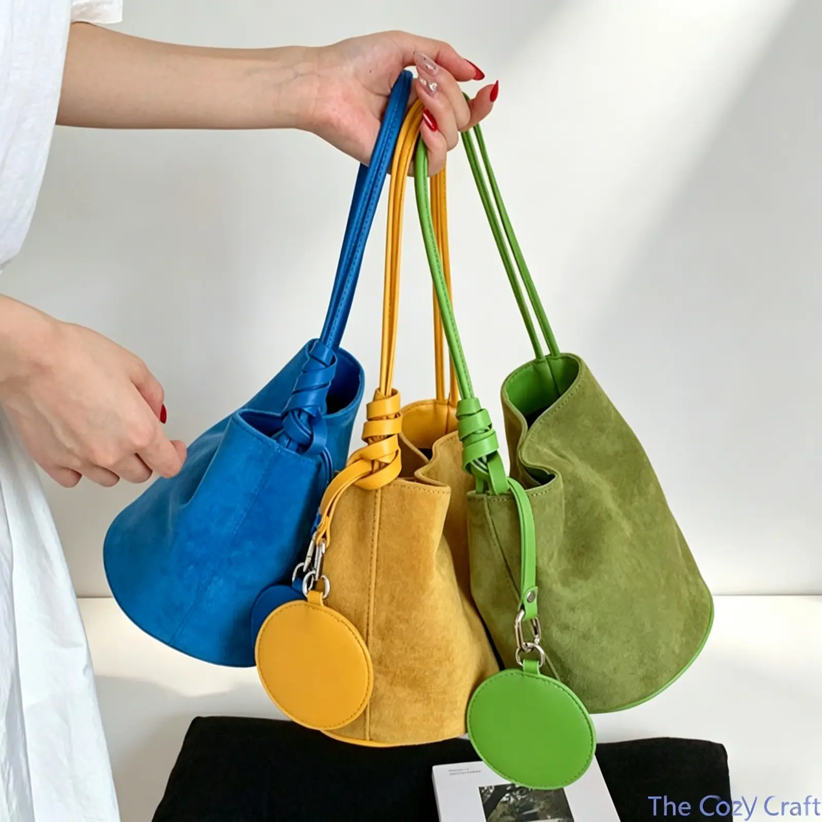 Women's 2026 New Ins Korean-Style Bright Color Suede Underarm Bucket Bag - Soft Minimalist Casual Fashion Purses, Shoulder Bag for Daily Wear