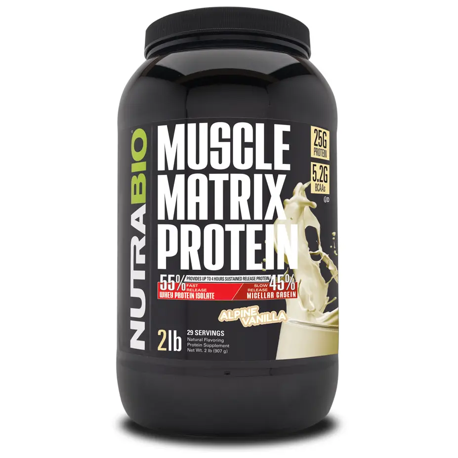 NutraBio Muscle Matrix Milk Protein Powder, 2lb Healthcare Dietary Supplement with Amino Acids for Fitness Support, Muscle Recovery, and Growth Maximization