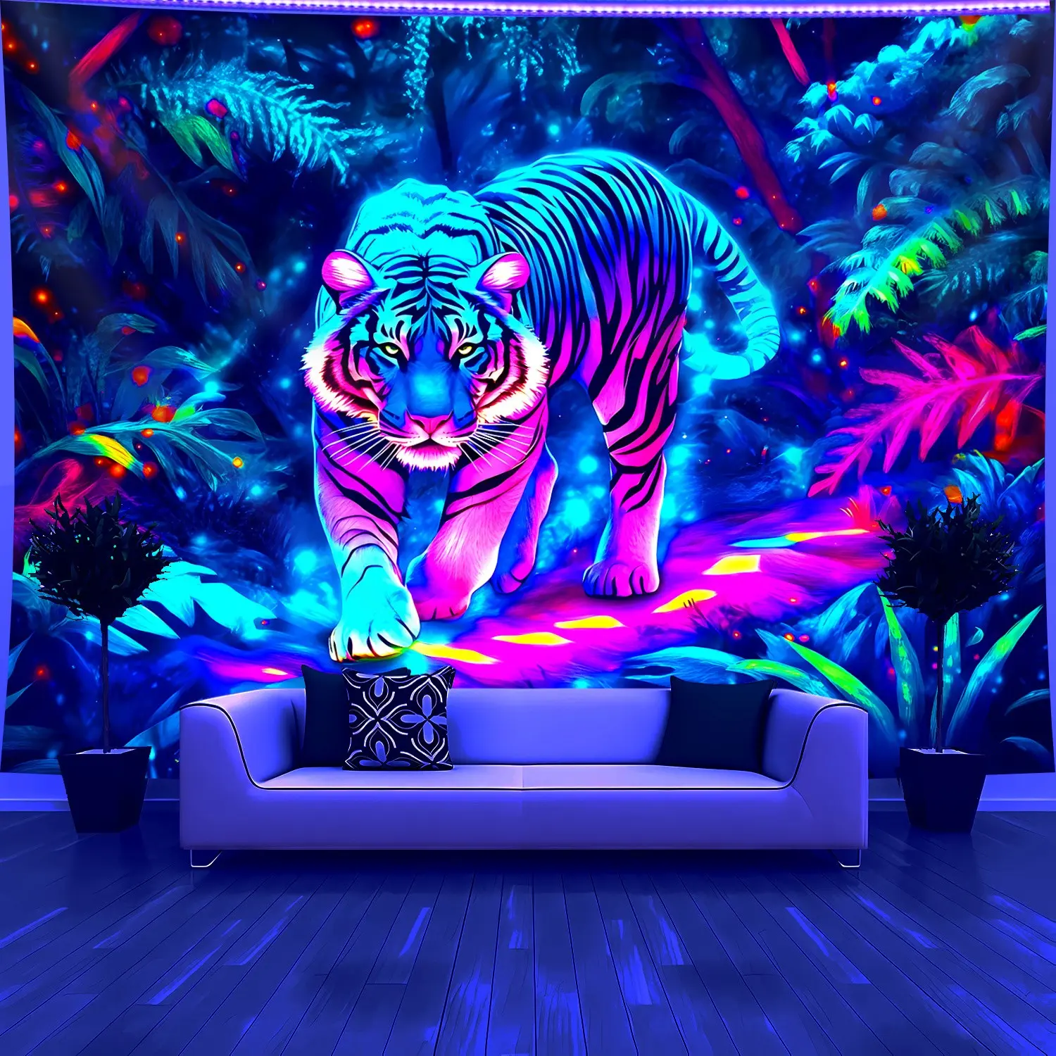 Majestic Jungle Tiger Tapestry, Large Printed Wall Hanging for Bedroom Office Living Room, Home Decor for Parties, No Installation Required