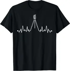 100% Cotton Funny Land Surveyor Gift Cool Surveying Tripod Heartbeat T-Shirt