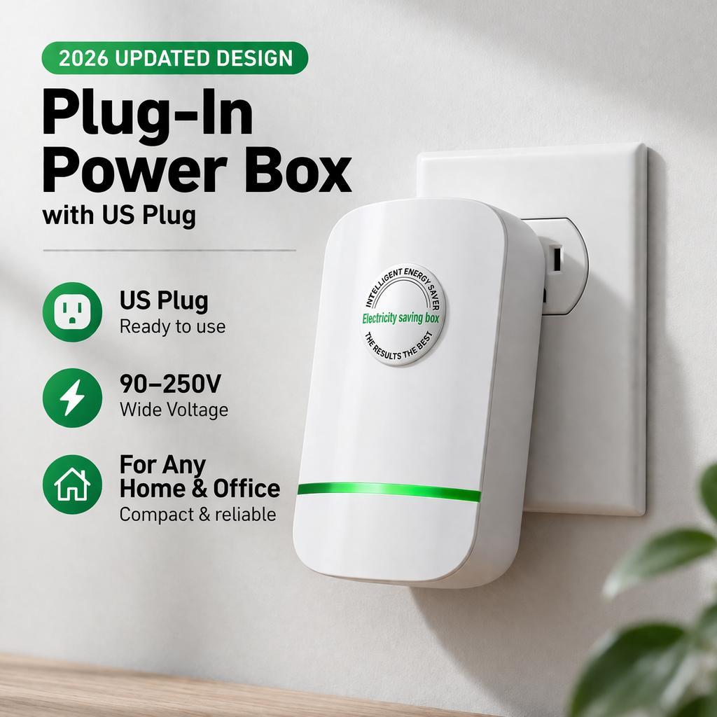 Plug-In Power Box with US Plug 2026 Updated Design, Compatible with 90–250V Input Range