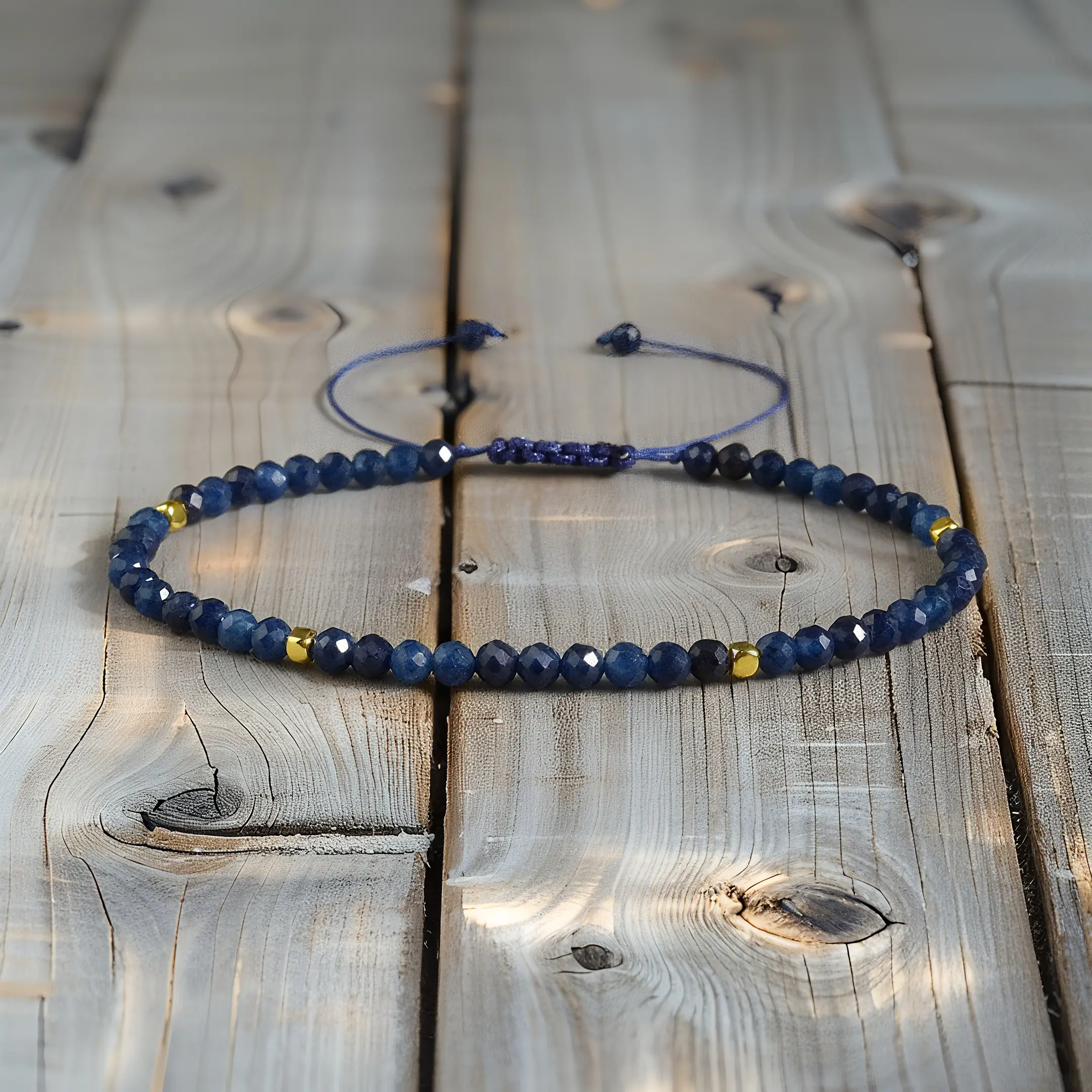 Natural Blue Sapphire 3mm Tiny Beads Bracelet, blue Crystal Healing Charka Minimalist Birthstone Bracelet Gift for Women