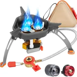 7200W Windproof Camping Stove, Camping Gas Stove with Piezo Ignition, Two Fuel Canister Adapter, Carry Case, Portable Stove, Backpacking Stove for Outdoor Backpacking Hiking and Picnic