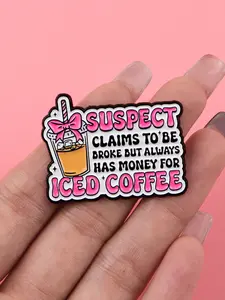 Coffee & Colorful Quote Brooch Pin, Cartoon Style Zinc Alloy Badge, Fashion Backpack Hat Clothing Accessory, Perfect Gift for Friends, Clip