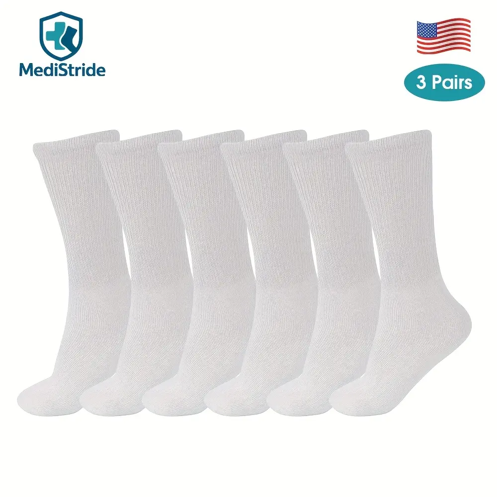 MediStride White Diabetic Socks Non Binding Moisture Wicking Seamless Toe 3 Pairs for Sensitive Feet Women's Bridal Wear Knitted Fabric