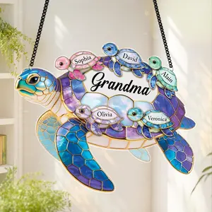 Acrylic Personalized Sea Turtle Suncatcher,Mothers Day Gift For Grandma Mom with Kids Name,Family Name,Window Hanging,Turtle Beach Lovers Gift