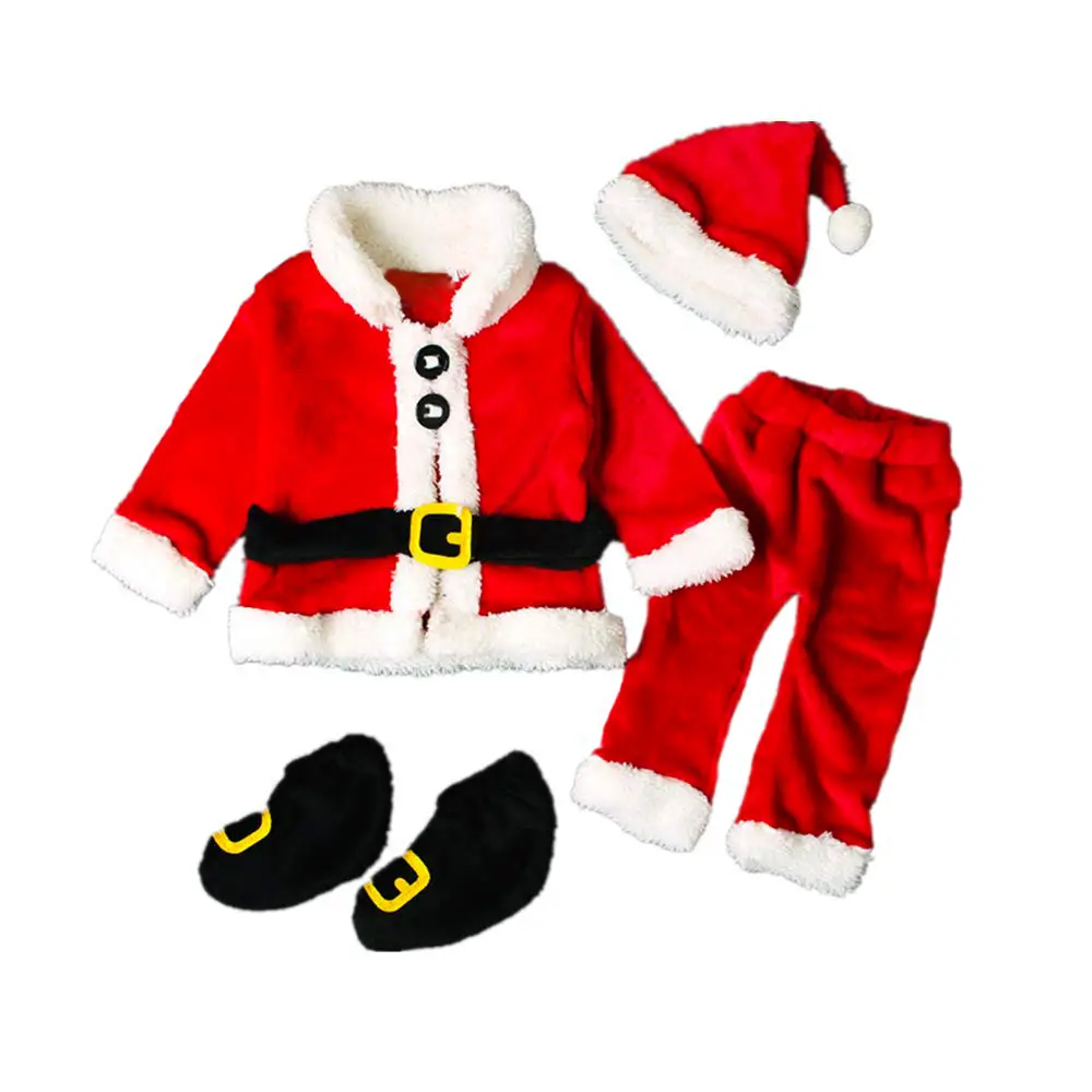 Toddler Baby Boy Girl Christmas Costume Santa Claus Clothes Tops + Long Pants +Hat+ 4PCS Santa Suit Xmas Outfits