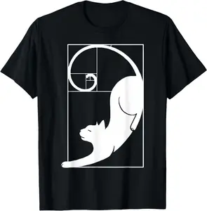 100% Cotton Cat Fibonacci Spiral Sacred Geometry Ratio Mathematicians T-Shirt