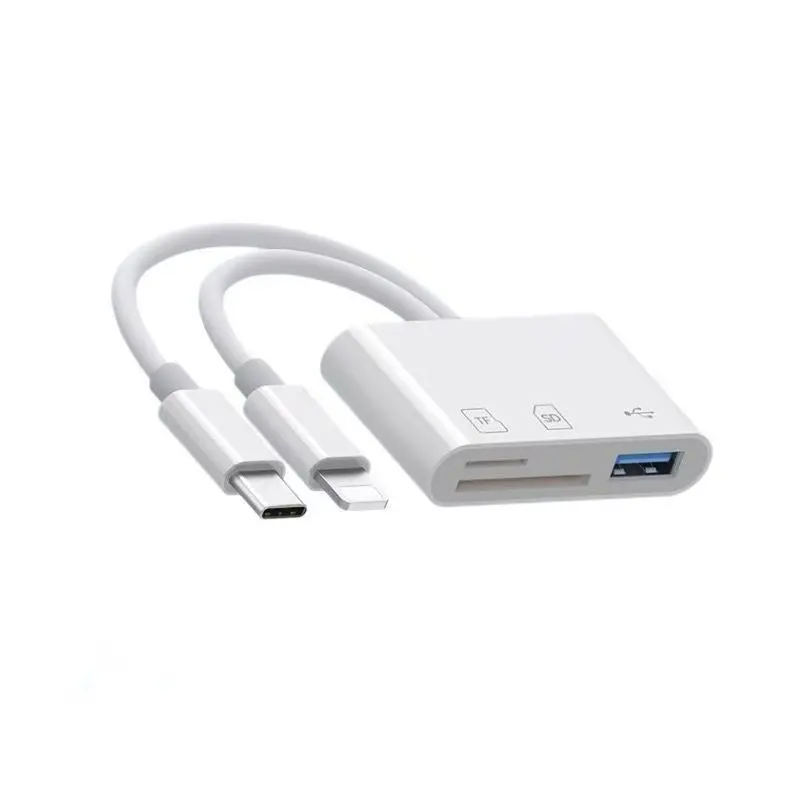 5-in-1 SD card reader multi-port adapter - Compact wireless dual USB-C and Lightning interface, supports USB-C interface, iPhone photo transfer, memory card reader plug-and-play, suitable for Apple and Android phones Usb Extension