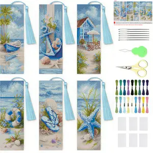 Pcs Beach Cross Stitch Bookmark Kit for Adult Beginners,Flowers Cross Stitch Kits 14 CT DIY Crossstitch Kits Adult Stamped Bookmark Embroidery Bookmarks Kit