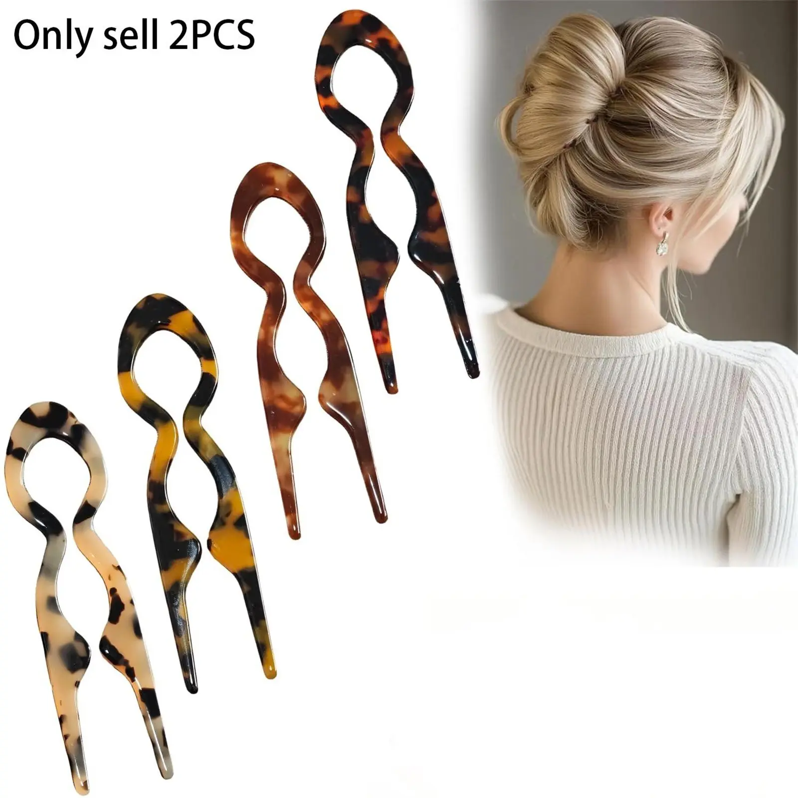 2PCS French Hair Pins, Strong Hold Hair Styling Clips All-Day, Curved Angle for Better Head, for Updos Chignons & Buns, French Twist Pin for Thin Thick Hair