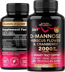 D-Mannose 2000mg with Cranberry & Hibiscus - Clinically Tested Strength for Urinary Tract Health - Supplement for Women - Bladder, Liver & Microflora Support - Made in USA - Vegan, 120 Capsules