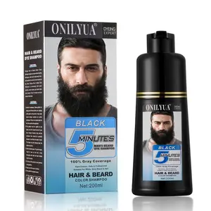Men's Long-Lasting Black Hair Dye & Root Touch Up for Gray Coverage - 5 Minute Natural Beard & Mustache Coloring Shampoo 3-in-1 Fades Blends Haircare