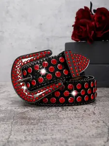 1pc Luxurious Western Cowboy Style, Rhinestones, Unisex PU Waistband, Western Buckle Belt, Cowboy Cowgirl Belt, Perfect for Daily Use, Nightclubs, Streetwear