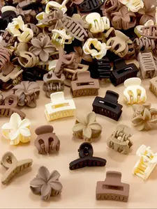 20pcs Random Coffee Color Korean Style Mini Claw Clips, Minimalist Matte Small Hair Clips, Cute Girls Daily Casual Hair Accessories, Flower Hair Clip, Hair Clip Set