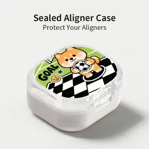 Cute Soccer Shiba Inu Print Aligner Case, Sealed Leak-Proof Orthodontic Retainer Box, Portable Dust-Proof Storage for Students Adults Travel