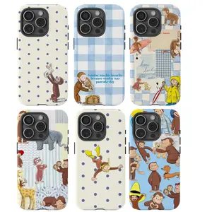 Curious George Cute Cartoon Monkey Tough Phone Case, Shockproof Drop Protection for iPhone 11 12 13 14 15 16 17 Pro Max Plus
