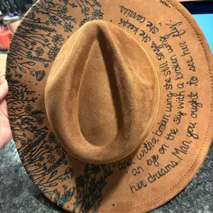 Handcrafted 100% Polyester Fedora Hat with Unique Burned Design for Stylish Outfits